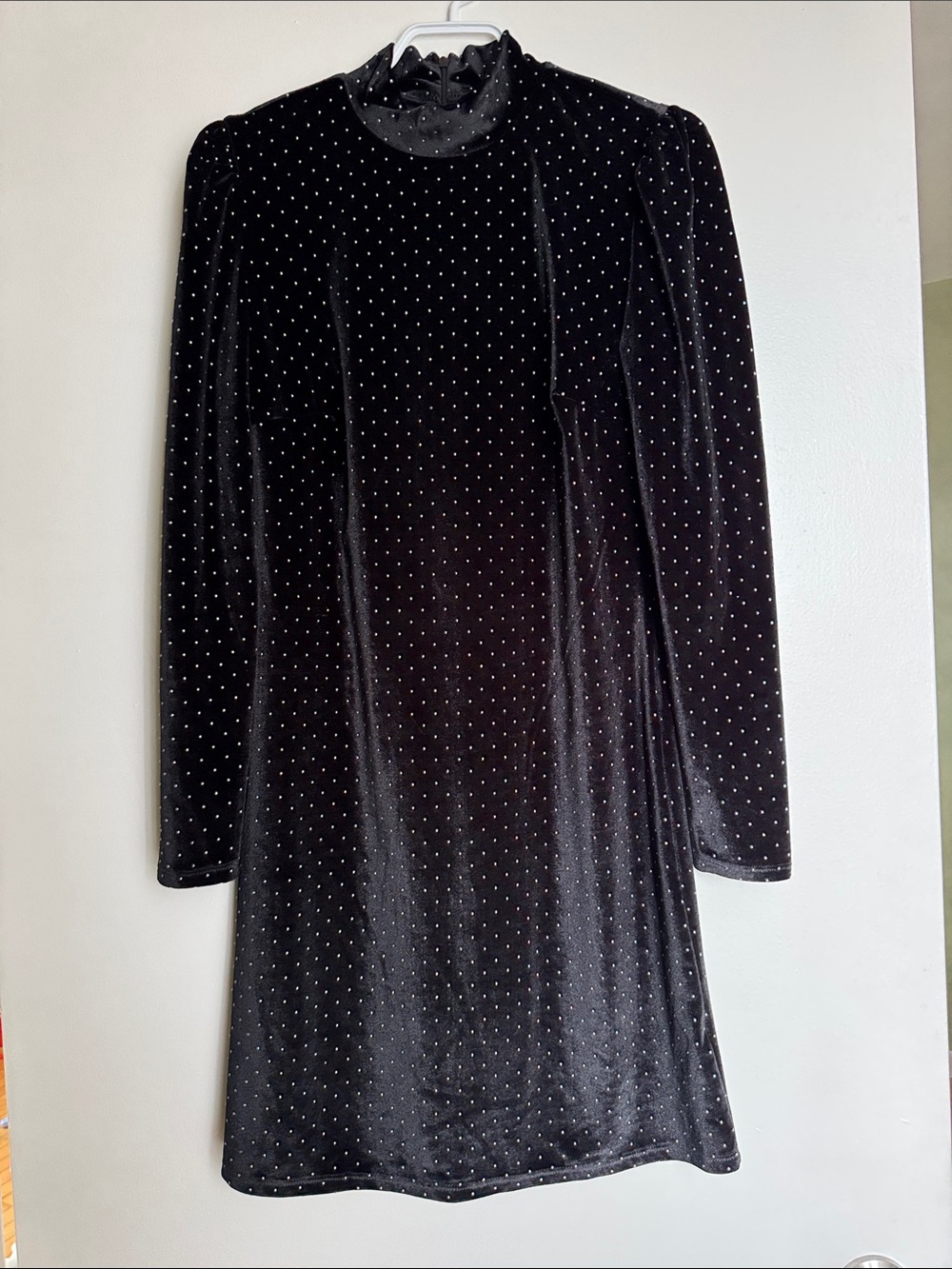 Black Velvet Polka Dot mini stud Long Sleeve Mini Dress